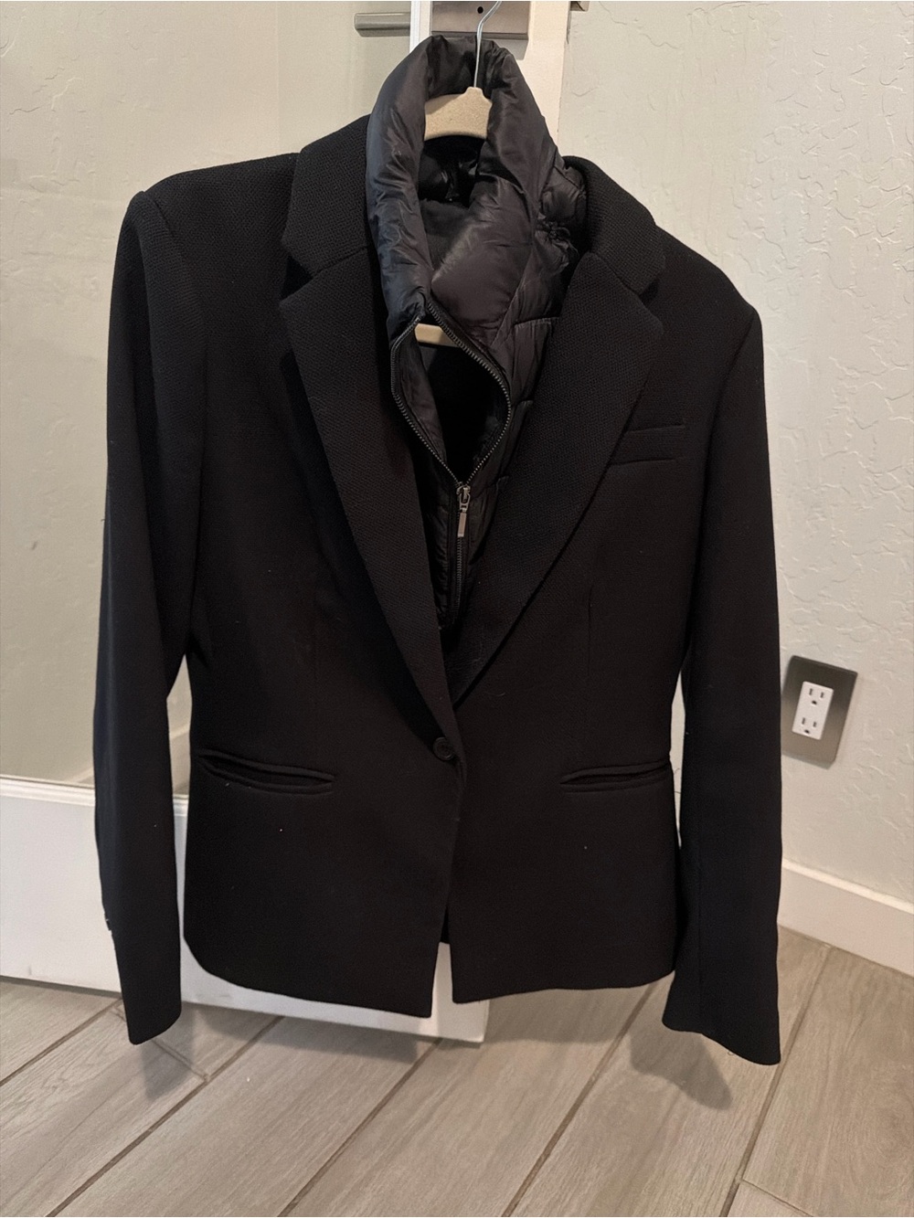 Cynthia Rowley Black Tailored Blazer with Quilted Zip-In Vest
